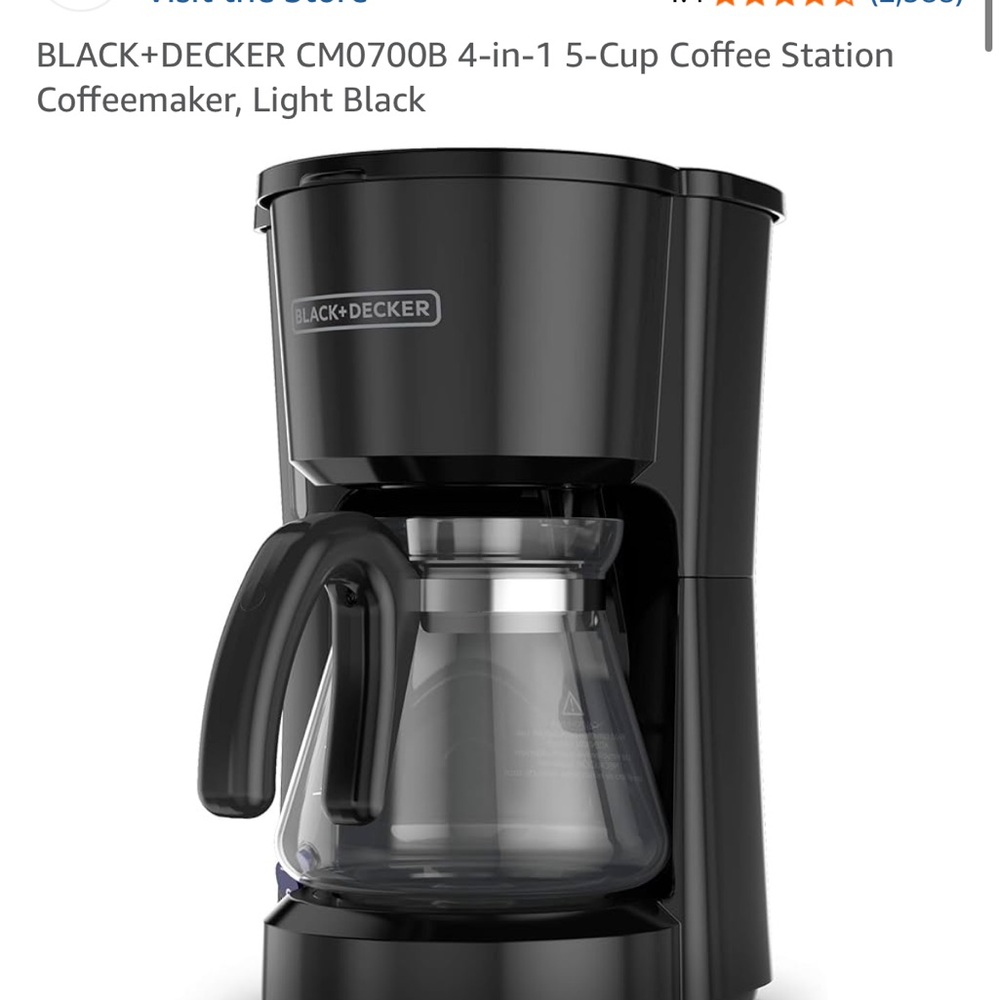 Black & Decker 5-Cup Coffee Maker with 2 Reusable Filter Baskets - Picture 5 of 6